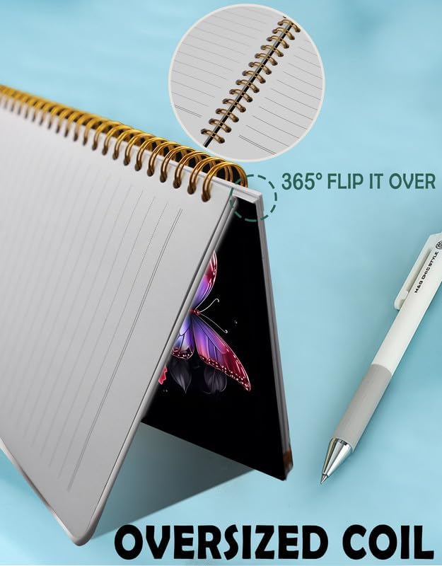 Spiral Journal Notebook for Women,A5 College Ruled Notebooks 6"x 8.4", 120 Pages (60 Sheets) Lined Journal with Premium Thick Paper,Perfect for School Office Home(Red Butterfly Rose Floral)