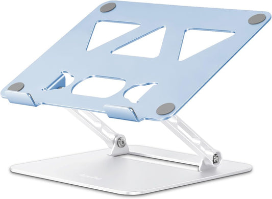 Adjustable Laptop Stand for Desk,Portable Laptop Stand Holder and Riser,Foldable Aluminum Notebook Computer Stands for MacBook Air Pro HP Lenovo Dell Samsung, 10-15.6 inch (Sky Blue-Silver)