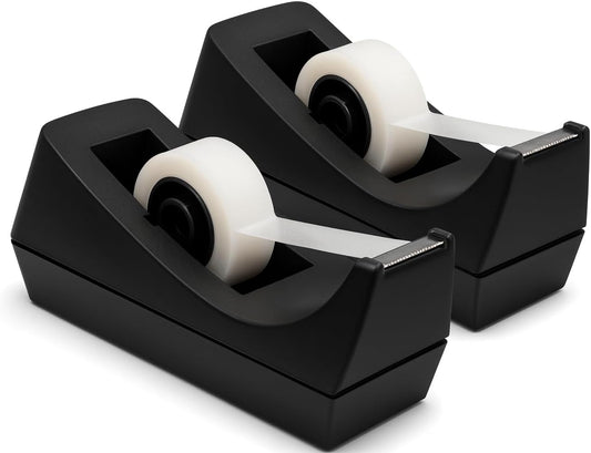 Desktop Tape Dispenser - Non-Skid Base - Weighted Tape Roll Dispenser - Perfect for Office Home School (Tape not Included) 2 Pack