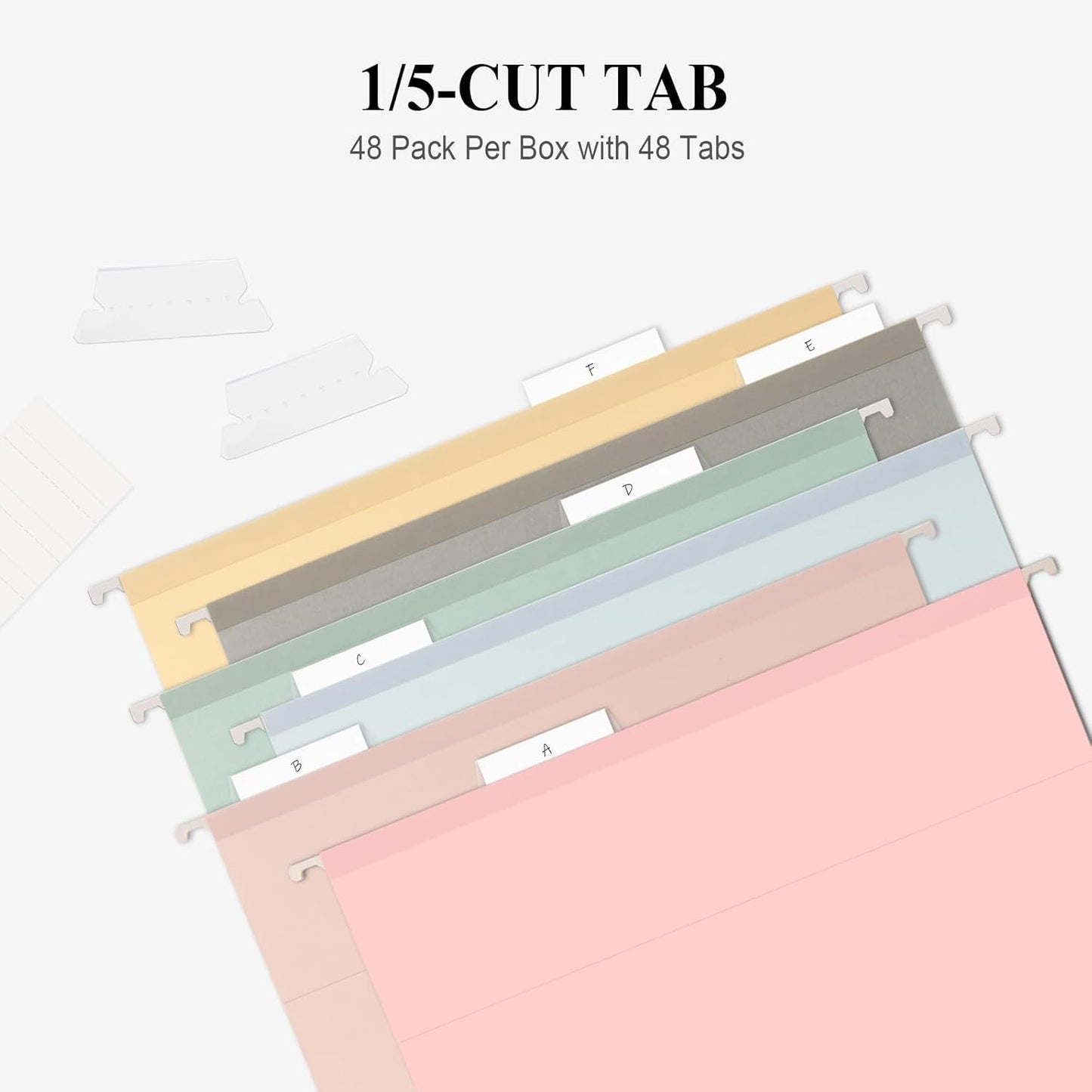 ViVin Hanging File Folders, 1/5-Cut Adjustable Tabs with 48 Per Box, 1 Inch Expansion, 48 Pack Letter Size Hanging File Folders, Designed for Office Home School Filing Cabinet(Assorted)