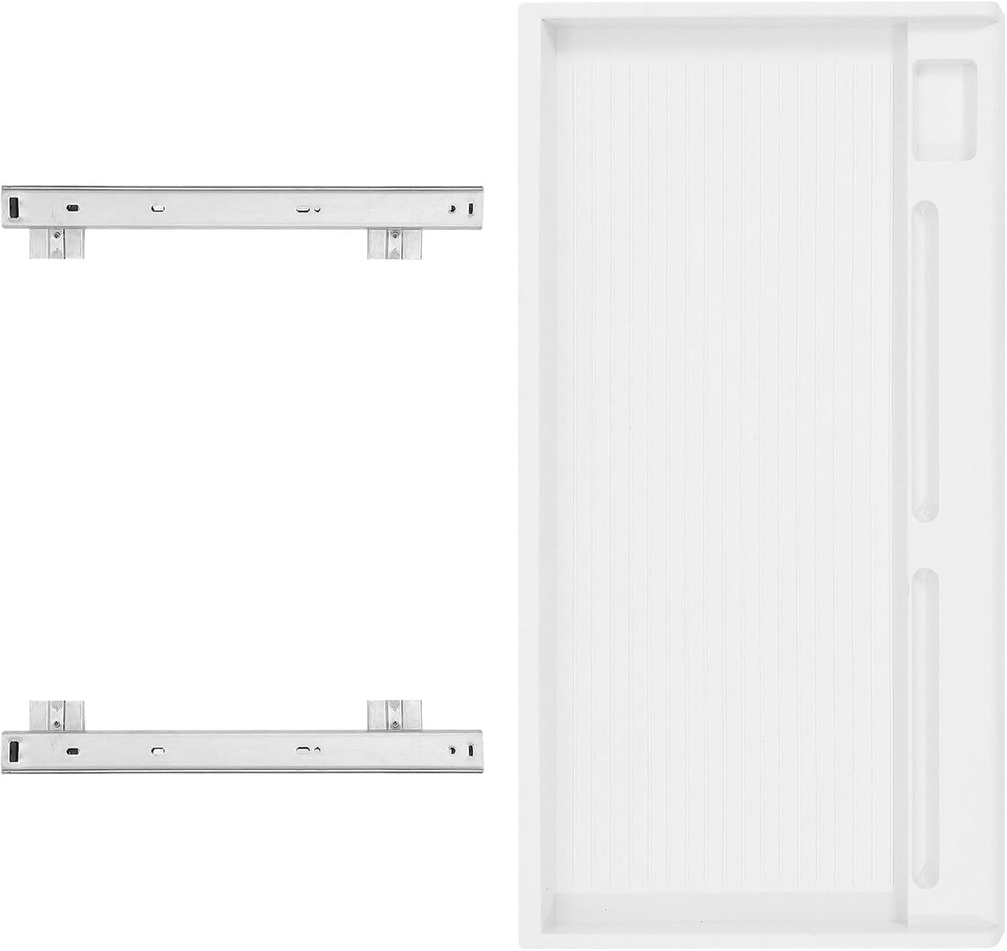 Under Desk Keyboard Tray Sliding Drawer with Rail, Gray-White K1 Set, Multi-Purpose Storage Platform for Office and Home Computer Organization