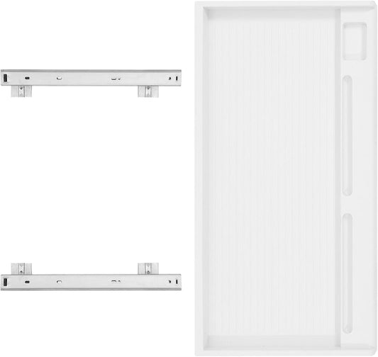 Under Desk Keyboard Tray Sliding Drawer with Rail, Gray-White K1 Set, Multi-Purpose Storage Platform for Office and Home Computer Organization