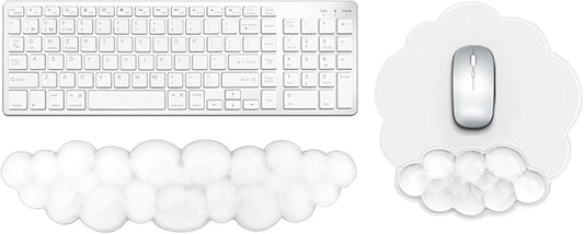 Gel Cloud Keyboard and Mouse Wrist Rest, Cute Wrist Support and Arm Support Rest for Typing Pain Relief，Suitable for Office/Computer/Laptop/Gaming Set-White
