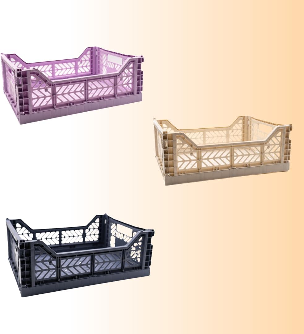 Collapsible Storage Box, Foldable Crate Organizer Bin with Handle, Stackable Crates for Home Organization (Cobalt-Lilac-Ivory, 14L - 3 Pack)