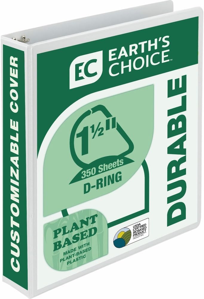 Samsill Plant-Based 1.5 Inch Durable D-Ring, Made in USA, View Binder, Eco-Friendly, USDA Certified Biobased, White