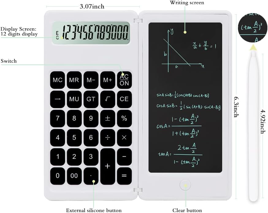 Desk Calculator, Desktop Small Calculators with Writing Notepad, Basic 4-Function Math Large Button Calculator, School Supplies for Kids, Middle/High School Students (White)