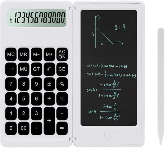 Desk Calculator, Desktop Small Calculators with Writing Notepad, Basic 4-Function Math Large Button Calculator, School Supplies for Kids, Middle/High School Students (White)