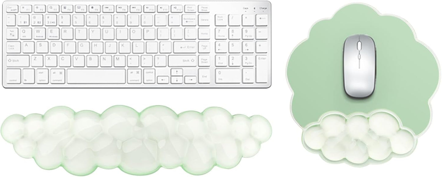 Gel Cloud Keyboard and Mouse Wrist Rest, Cute Wrist Support and Arm Support Rest for Typing Pain Relief，Suitable for Office/Computer/Laptop/Gaming Set-Green