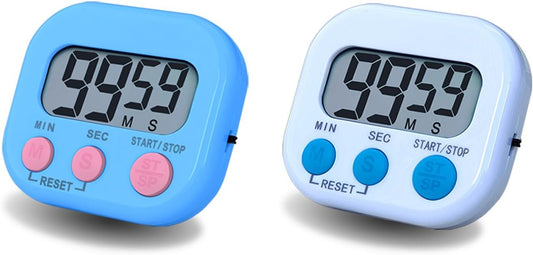 Digital Kitchen Timer, BESTWYA Electronic Timer with Clear LCD Screen Count Up and Down Function 3 Big Buttons On/Off Switch Button (2, Blue and White)