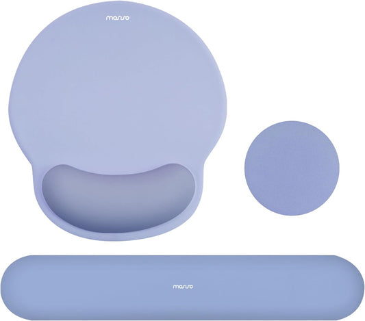 MOSISO Wrist Rest Support for Mouse Pad&Keyboard Set, Circle Curved Ergonomic Mousepad&Coaster Non-Slip Base Home/Office Pain Relief&Easy Typing Pad with Soft Cloth&Silicone Lining, Stone Blue