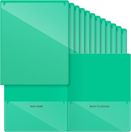 Henoyso 24 Pcs Folders with Pocket School to Home Folder Heavy Duty 2 Pocket Homework Folders with Clear Front Pockets for School Students Parent Teacher Communication (Green)
