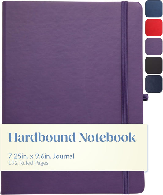 Eccolo Hardbound Writing Journal, Cool Jazz, 192 Pages of Cream Lined Paper with Elastic Band Closure, Lay Flat Design, Interior Gusset Pocket and Double Bookmarks (Eggplant, 7.25-x-9.6 Inches)