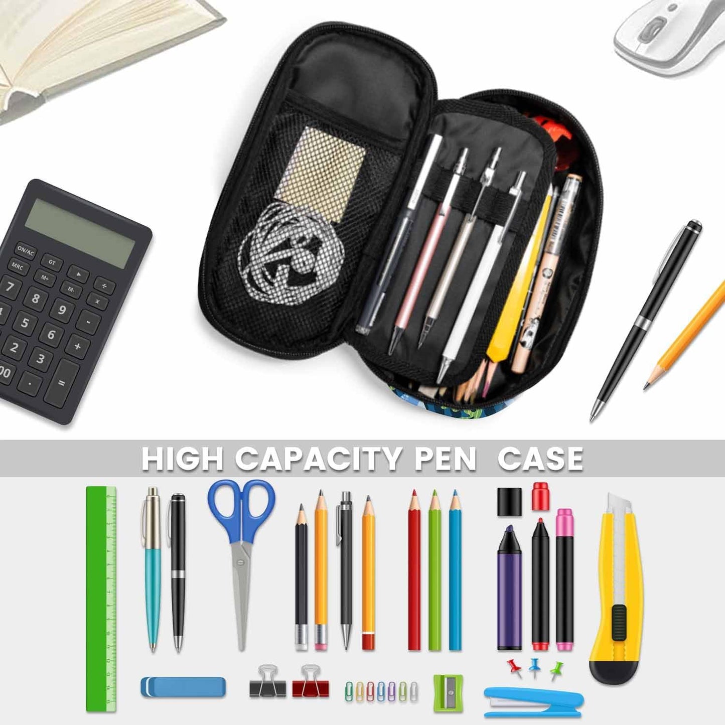 Cartoon Whale Pen Organizer Bag Funny Cute Animal Coral Plant Marine Watercolor Pencils Case Stationery Organizer for Girl Boy