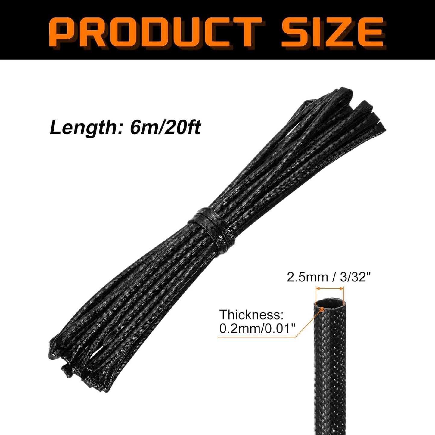 MECCANIXITY 20ft Braided Cable Sleeve, 3/32" ID 200C High Temperature 1500V Fiberglass Wire Insulation Cord Protector Organizer Wires Management for Motor Engine Fuel Line, Black