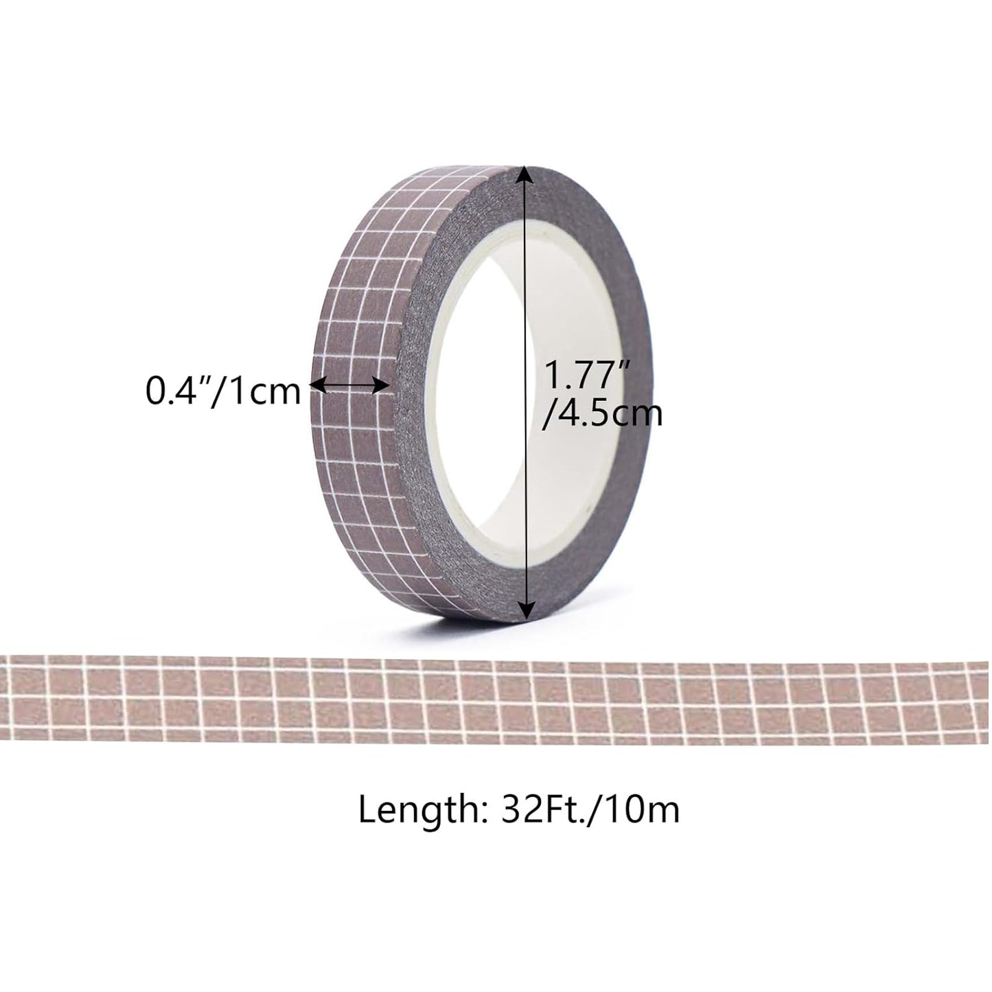 NatSumeBasics 2 Brown Grid Washi Tapes 0.4" x 32ft Adhesive Masking Tapes Decorative DIY Scrapbooking Decor Planners Crafts Supplies Gift Wrapping (Brown)