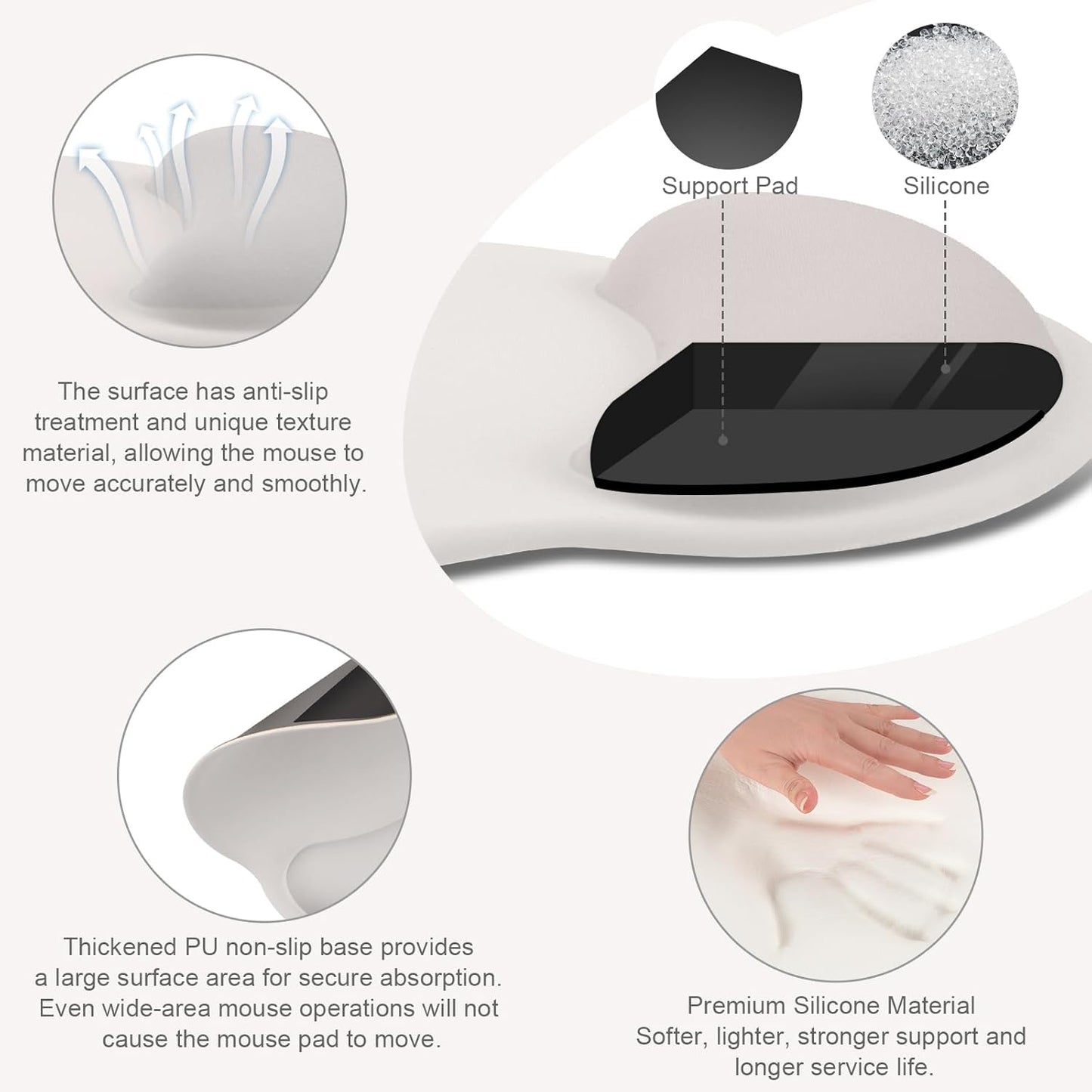 MOSISO Wrist Rest Support for Mouse Pad&Keyboard Set, Circle Curved Ergonomic Mousepad&Coaster Non-Slip Base Home/Office Pain Relief&Easy Typing Pad with Soft Cloth&Silicone Lining, Stone Gray