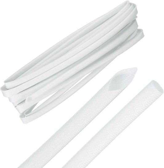 MECCANIXITY 30ft Braided Cable Sleeve, 1/4" ID 200C High Temperature 1500V Fiberglass Wire Insulation Cord Protector Organizer Wires Management for Motor Engine Fuel Line, White