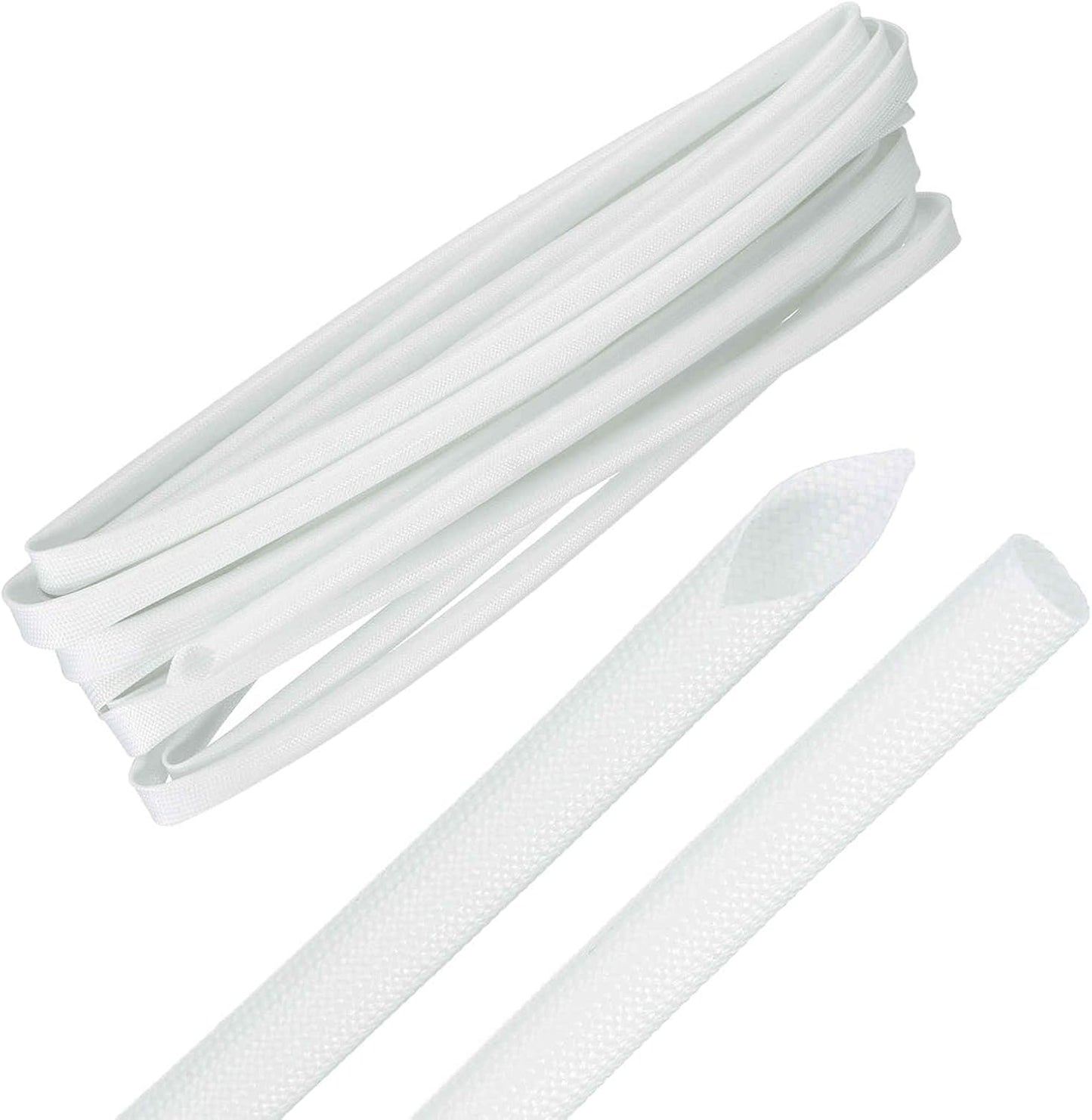 MECCANIXITY 20ft Braided Cable Sleeve, 9/32" ID 200C High Temperature 1500V Fiberglass Wire Insulation Cord Protector Organizer Wires Management for Motor Engine Fuel Line, White