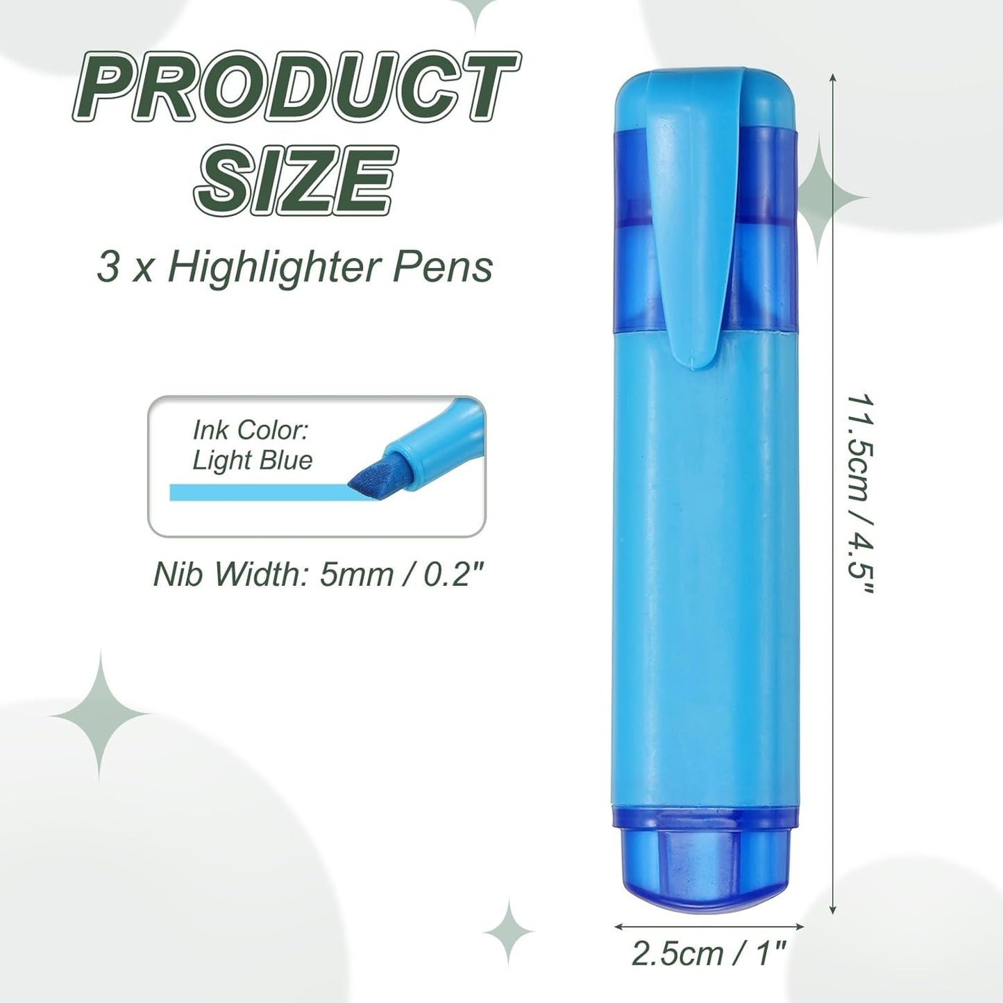 PATIKIL Cute Highlighters, 3 Pack no Bleeding High Lighters Colored Marker Pens Large Capacity Big Bulk Pastel for Office Supplies Books Journal Studying DIY Home, Light Blue