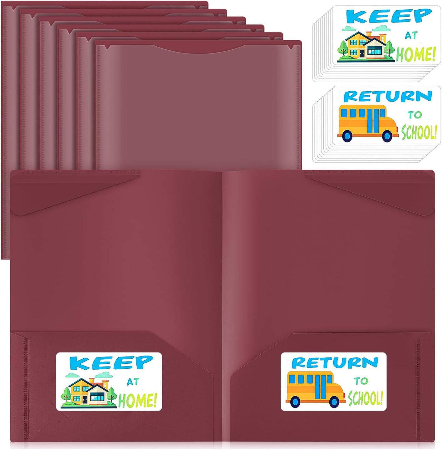 Henoyso 24 Set Parent Teacher Communication Folder with Clear Front Pocket Take Home Heavy Duty 2 Pocket Homework Folder for Student with School and Home Stickers, 12 x 9.45 Inch(Burgundy)
