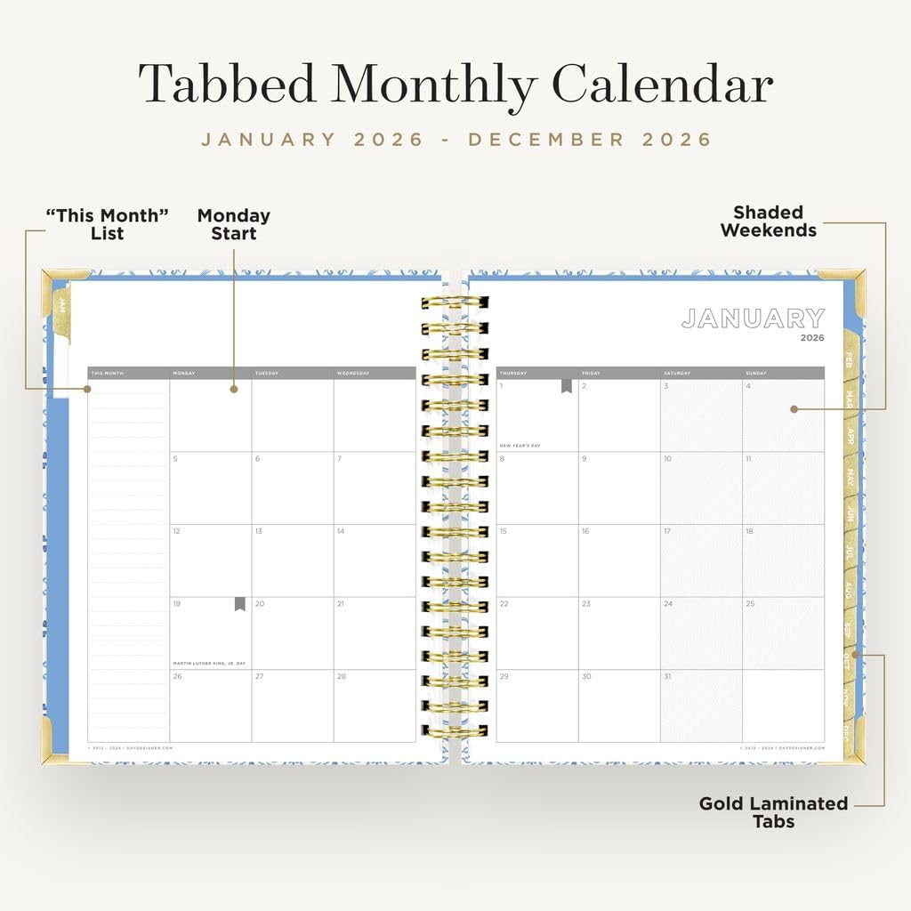 Day Designer 2026 Weekly Planner – Premium Planner for Stylish Organization. Combines Weekly & Monthly Calendars, Daily Schedule, Notes Pages, Goal Setting, Stickers, Pocket & More. Elegant Laminated Cover with Gold Accents (Casa Bella Design - 2026)