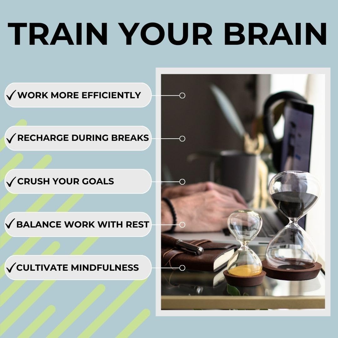 Decorative Hourglass Sand Timer Set - Includes 25 and 5 Minute Sandglass Pomodoro Timers with Wooden Bases - Time Management Productivity Tool - Gift for Home Office Desk