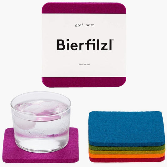 Graf Lantz - Bierfilzl Merino Wool Square Coasters Set of 6 - Rainbow (4"x4"x5mm) - Absorbs 30% of Weight, Natural German Wool - Heat Resistant, Sustainable, Reusable - Home Decor & Coffee Table Decor