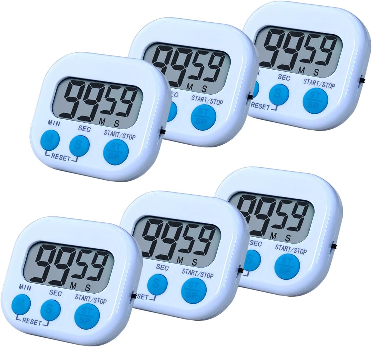 Digital Kitchen Timer, BESTWYA Electronic Timer with Clear LCD Screen Count Up and Down Function 3 Big Buttons On/Off Switch Button for Kitchen, Study, Work, Exercise Training (6, White)
