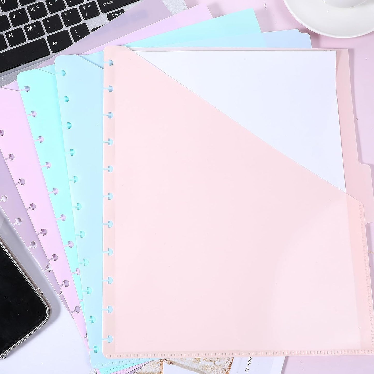 5 Pcs Letter Size Discbound Pocket Dividers with Tabs and Pockets 11" x 8.5" Notebook Planner Disc Binder Dividers Discbound Notebook Divider Paper Disc Notebooks Discbounds Plastic Divider for Office