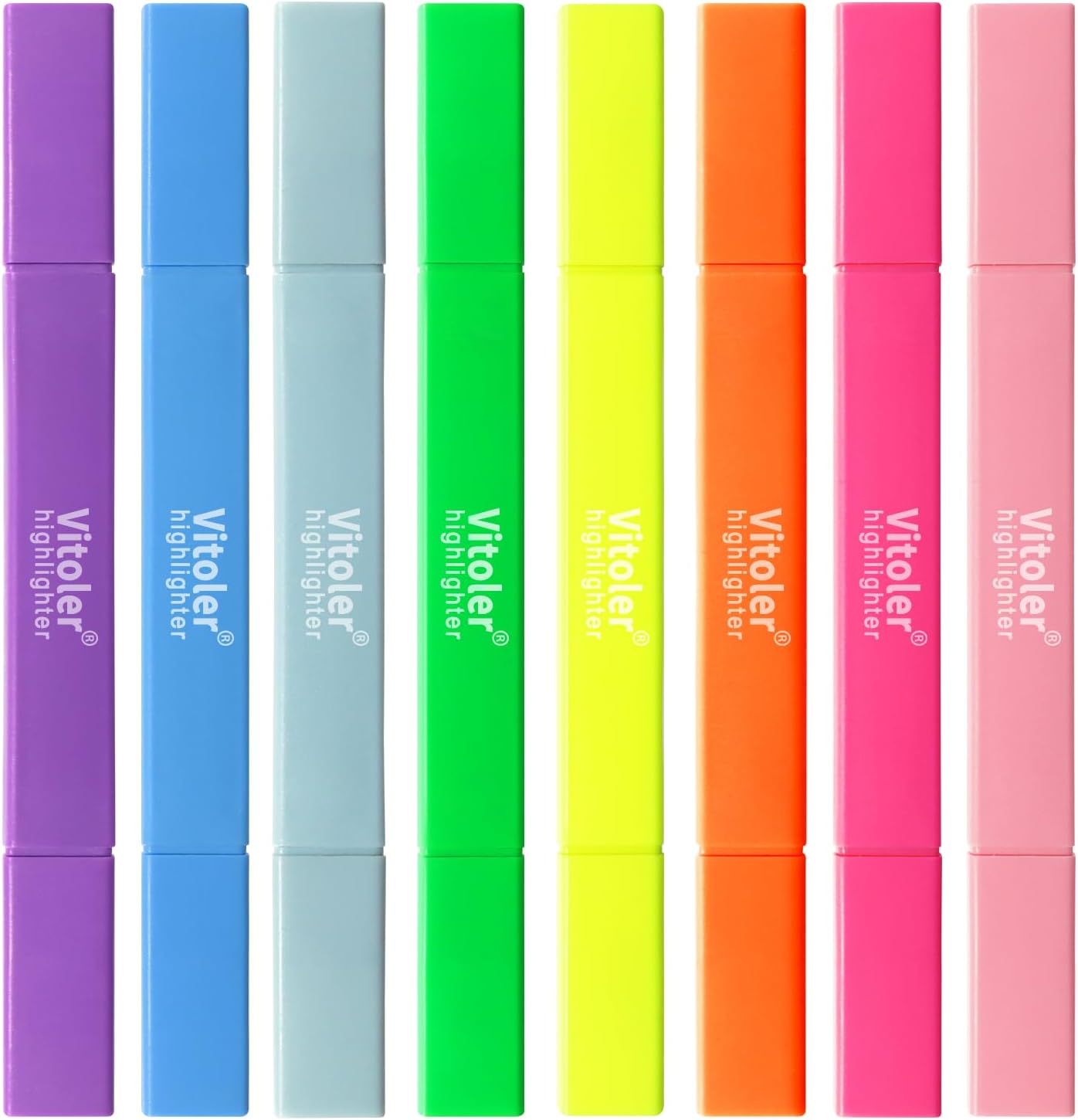 Vitoler Highlighters,Dual Tip Highlighters Vibrant Colors,8 Pack Soft Tip Highlighter Set for School Office Supplies