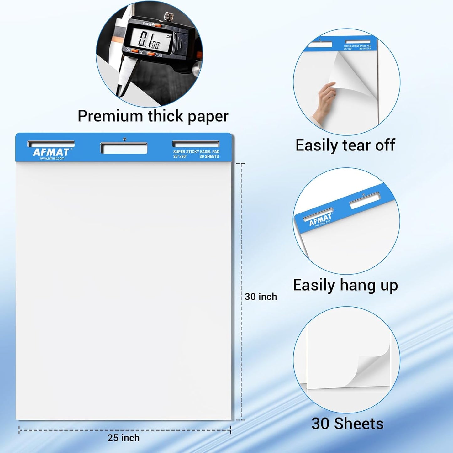 AFMAT Sticky Easel Pads, 25 in x 30 in Flip Chart Paper for Teachers, Super Sticky & Bleed-Resistant, Self-Stick Anchor Chart Paper for Office/Classroom/Whiteboard/Wall/Windows, 30 Sheets/Pad, 5 Pads