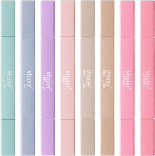 Vitoler Highlighters Assorted Colors,8pcs Dual Tip Pastel Colors Highlighters for Bible Study, Teacher Supplies