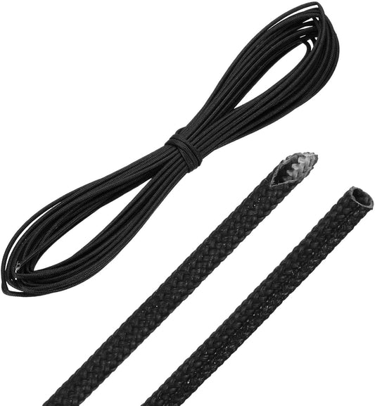 MECCANIXITY 30ft Braided Cable Sleeve, 1/16" ID 200C High Temperature 1500V Fiberglass Wire Insulation Cord Protector Organizer Wires Management for Motor Engine Fuel Line, Black