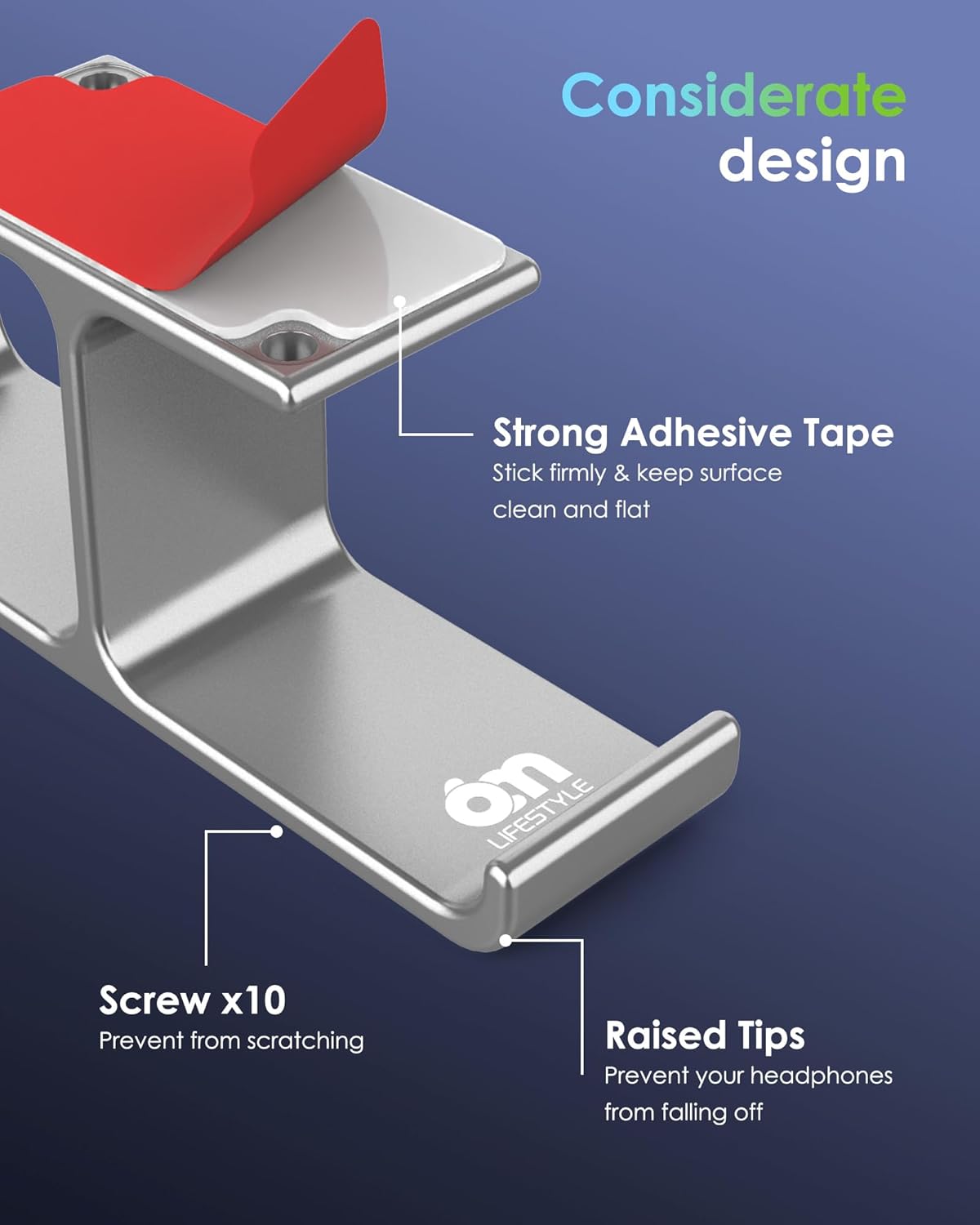 All Aluminum Headset Headphone Stand Hanger Under Desk Designed [Patented] Headphone Holder Hook by Strong Adhesive & Screws,PC Gaming Accessories Compatible with PC Gaming DJ Headsets,Silver