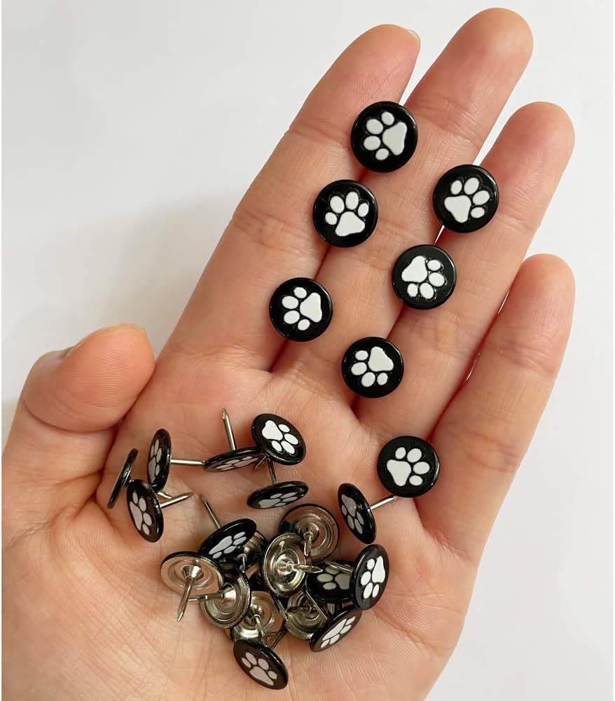 Let's Decorate 100PCS D11mm/0.43" Upholstery Tacks with Paw Paint, Decorative Tacks for Wooden Boxes, Furniture Metal Thumb Tacks, Cute DIY Decorative Nail Heads Nails (Flat Head,Black)
