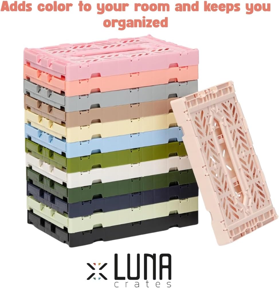 Collapsible Storage Box, Foldable Crate Organizer Bin with Handle, Stackable Crates for Home Organization (Cream-Navy-Mustard, 4L -3-Pack)