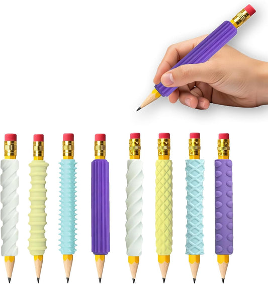 8 Pack Textured Pencil Grips for Kids, Teens, Adults, Silicone Sensory Fidget Sleeves for ADHD, Autism, Anxiety & Stress Relief (Color 2)