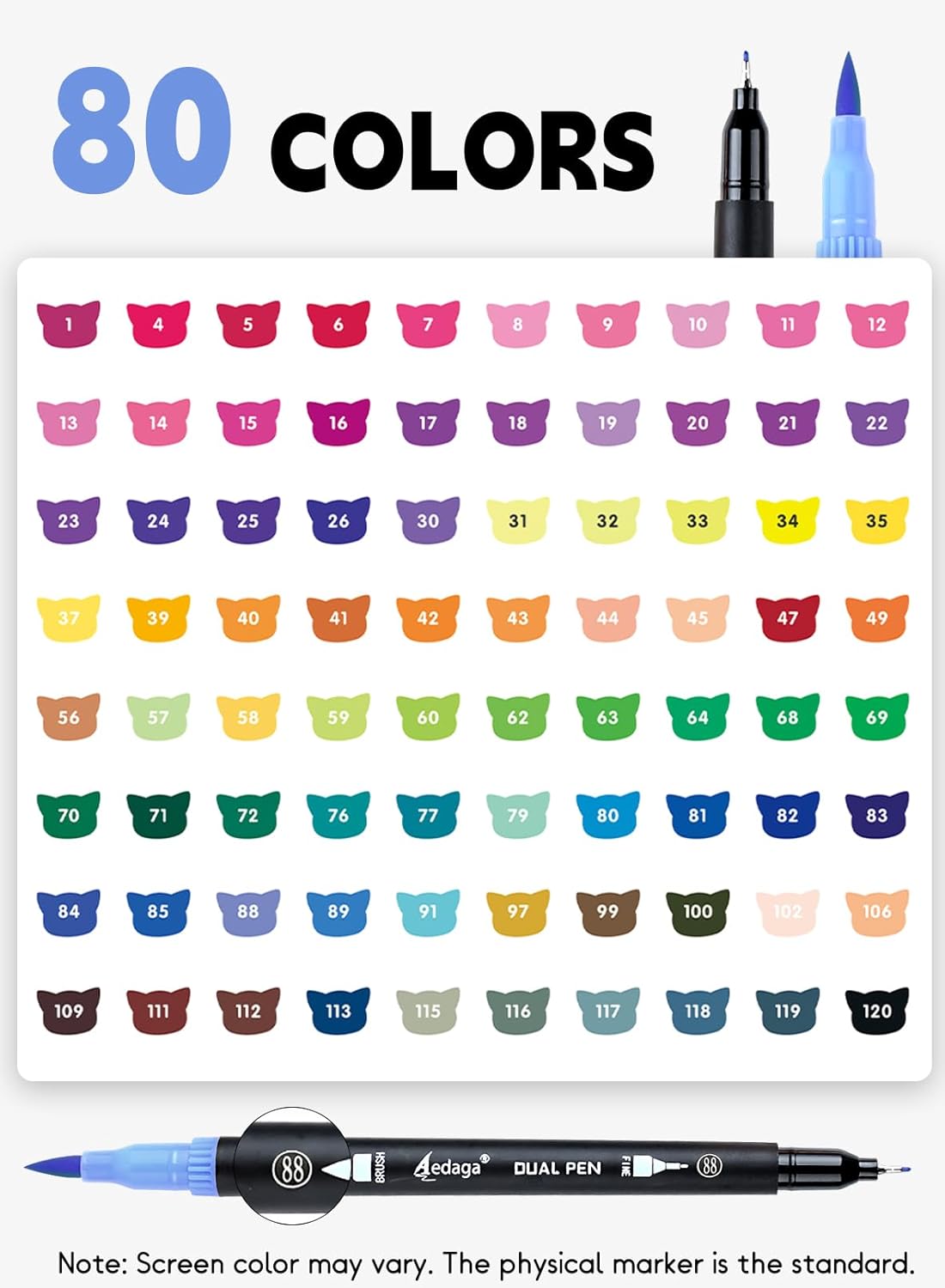 80 Colors Numbered Dual Tip Brush Pens with Free App, Fine and Brush Tips Pens for Adults, Coloring Markers for Coloring Book Bullet Journaling Note Taking Planner Hand Lettering