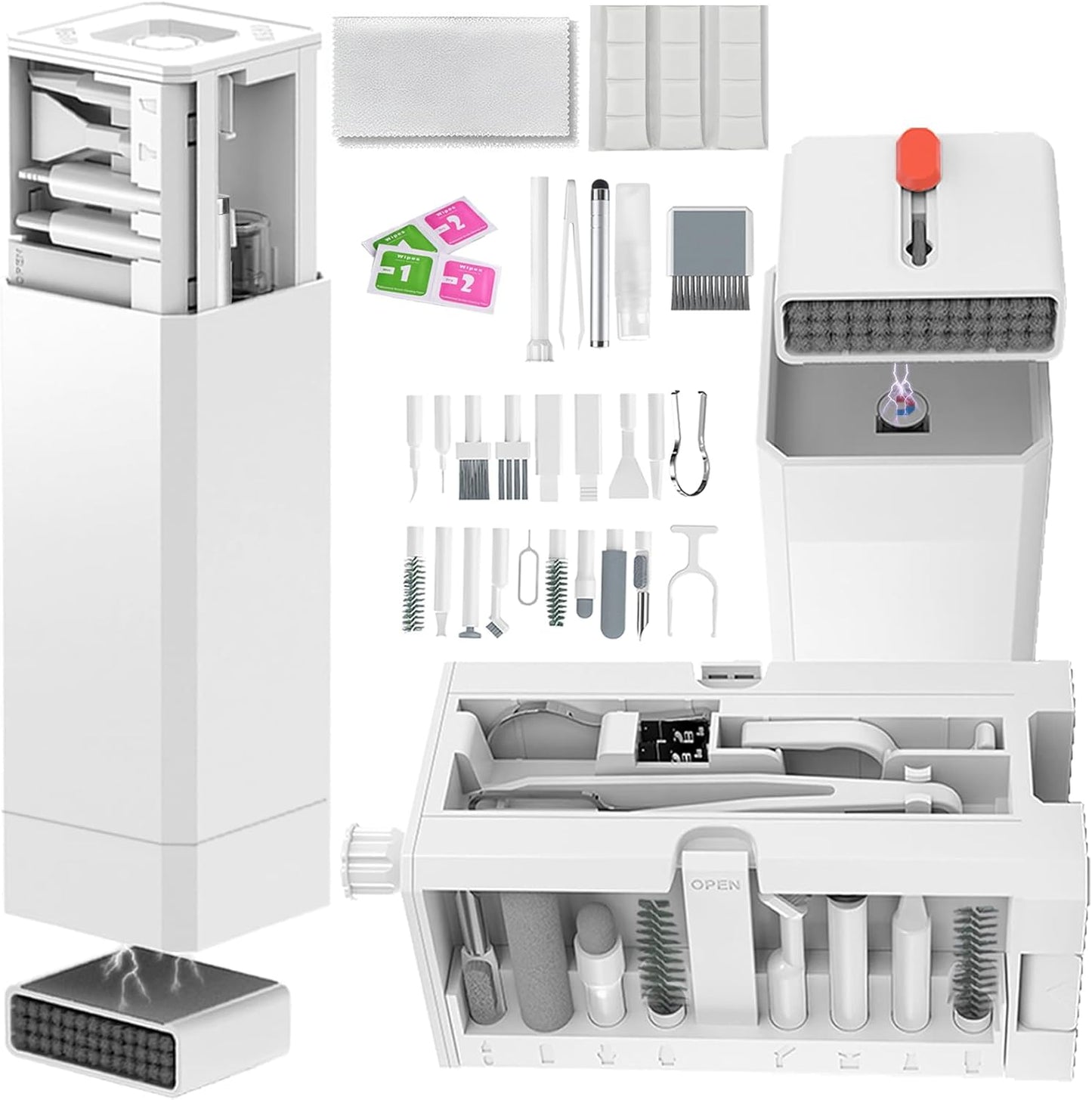 Cell Phone Cleaning Kit, iPhone Cleaning Kit for Charging Port Cleaner Keyboard Cleaning Kit for Airpods/Android/USB C/Earbuds/Laptop/iPad/Camera Lens with Stylus Pen (White (with Putty and Cloth))