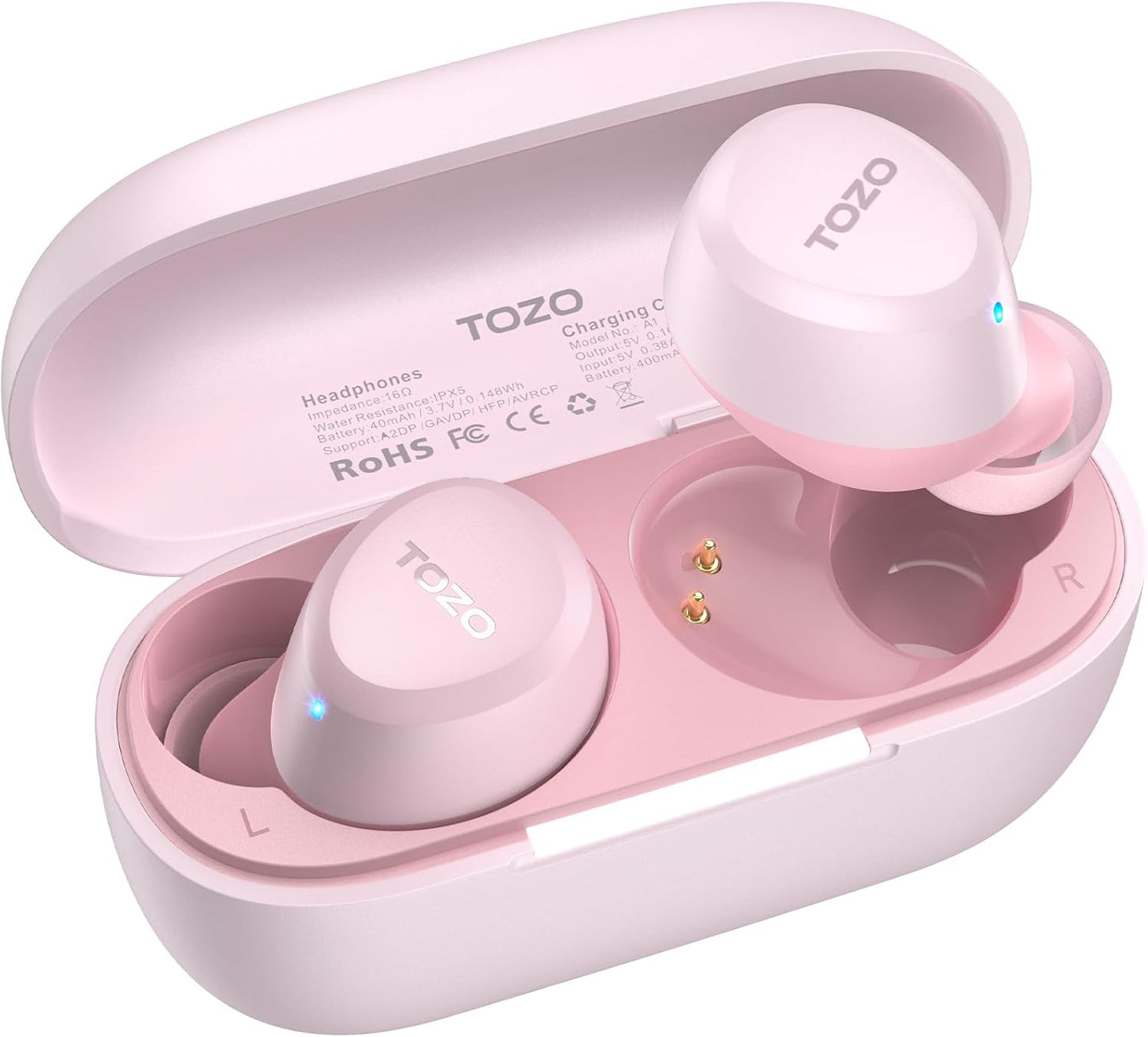 TOZO A1 Wireless Earbuds Bluetooth 5.3 Light Weight in Ear IPX5 Waterproof Headphones 2 Mic for AI Calls, Immersive Premium Sound Bass Headset with Charging Case, 32 Presets EQ Customization via App