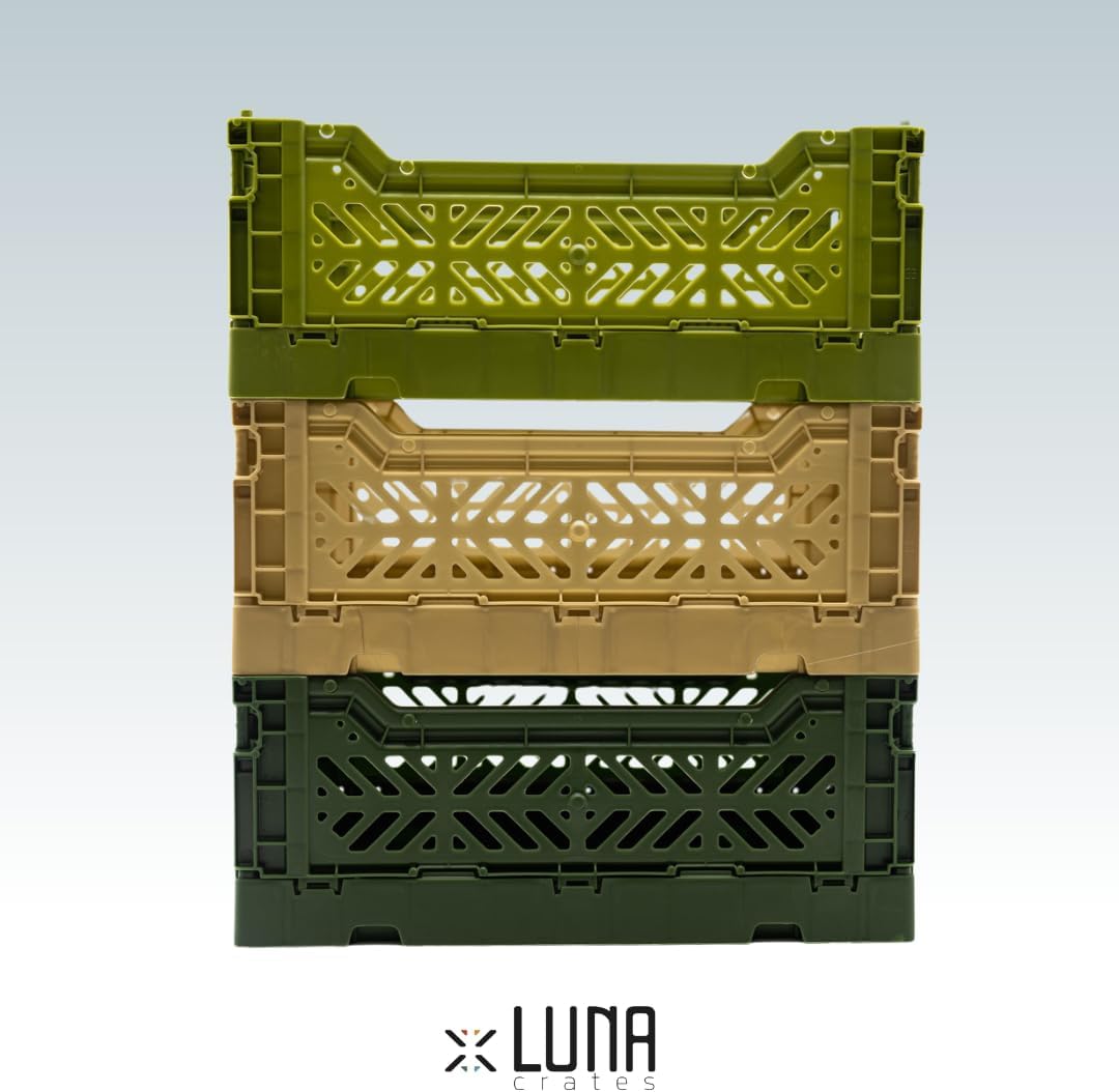 Collapsible Storage Box, Foldable Crate Organizer Bin with Handle, Stackable Crates for Home Organization (Olive-Gold-Khaki, 4L - 3-Pack)