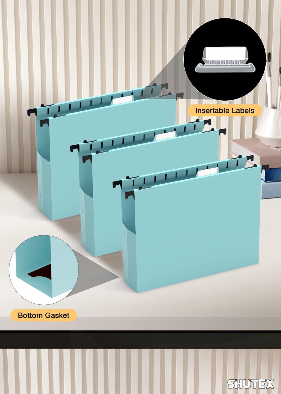 Extra Capacity Plastic Hanging File Folders, 12 Pack Reinforced Hang Folder, Heavy Duty 2 Inch Expansion, Filing Cabinet Folders Letter Size for Bulk Files/Medical Charts(Haze Blue)