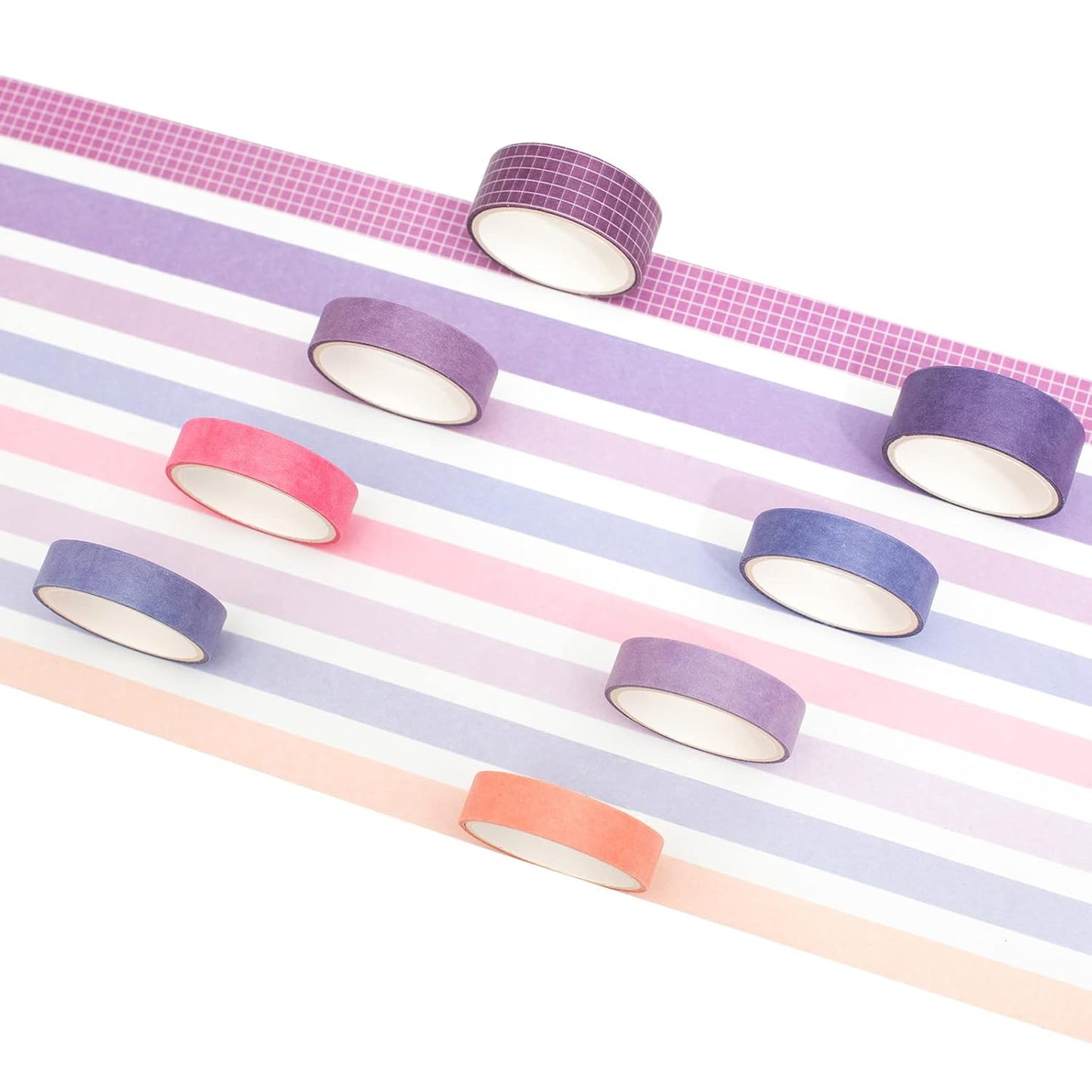 YUBBAEX 8 Rolls Basic Washi Tape Set Solid Color Grid Masking Decorative Tapes for Arts, DIY Crafts, Journals, Planners, Scrapbooking, Wrapping (Violet)