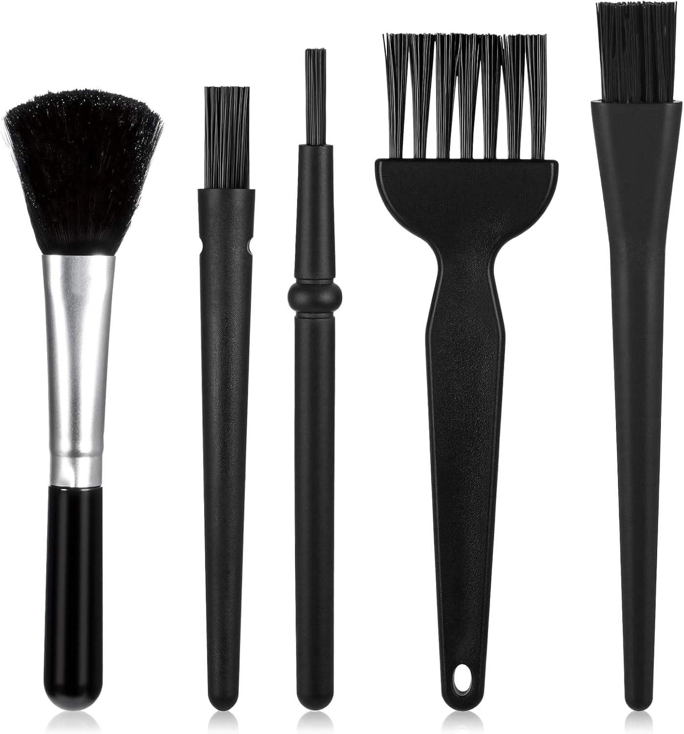 Mini Keyboard Brush, 5 Pcs PP Handle Nylon Anti-Static Keyboard Cleaning Brushes Kit Portable Dusting Brushes for Keyboards Car Interior Motherboard Camera Small Electronics Cleaning