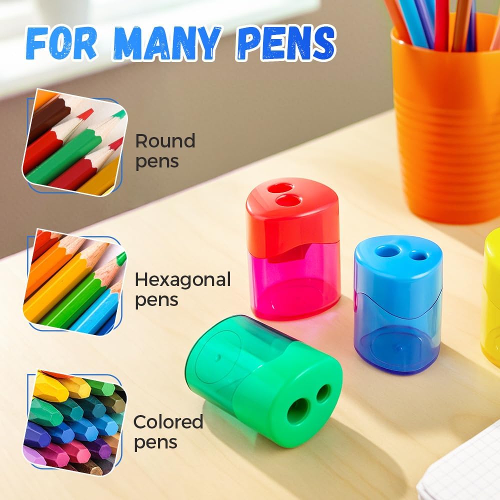 Pencil Sharpeners with Lid, Dual Holes Handheld Pencil Sharpener Manual for Standard and Jumbo Pencils, Compact Cute Sharpener for Kids Adults Students School Home Office (4*Triangle)