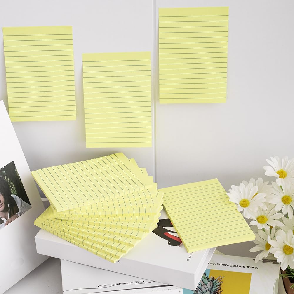 (12 Pads) Sticky Notes 4X6 in Yellow Stickies Super Sticking Power Memo Pads Strong Adhesive