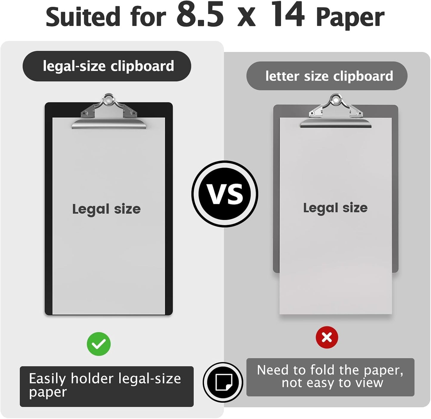 Legal Size Clipboard, Black Plastic 8.5 x 14 Clip Board for Lawers, Heavy Duty Butterfly Clip, 9 x 15 in, Office & School Supply(Pack of 10)
