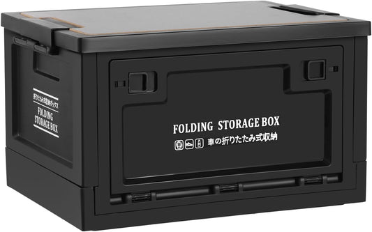 Collapsible Storage Bins with Lids, Portable Foldable Box with 2 Side Doors, Organizing Stackable Storage Cases Large Heavy Duty Utility Crates for Camp Fishing Car RV Office (Large-30L)