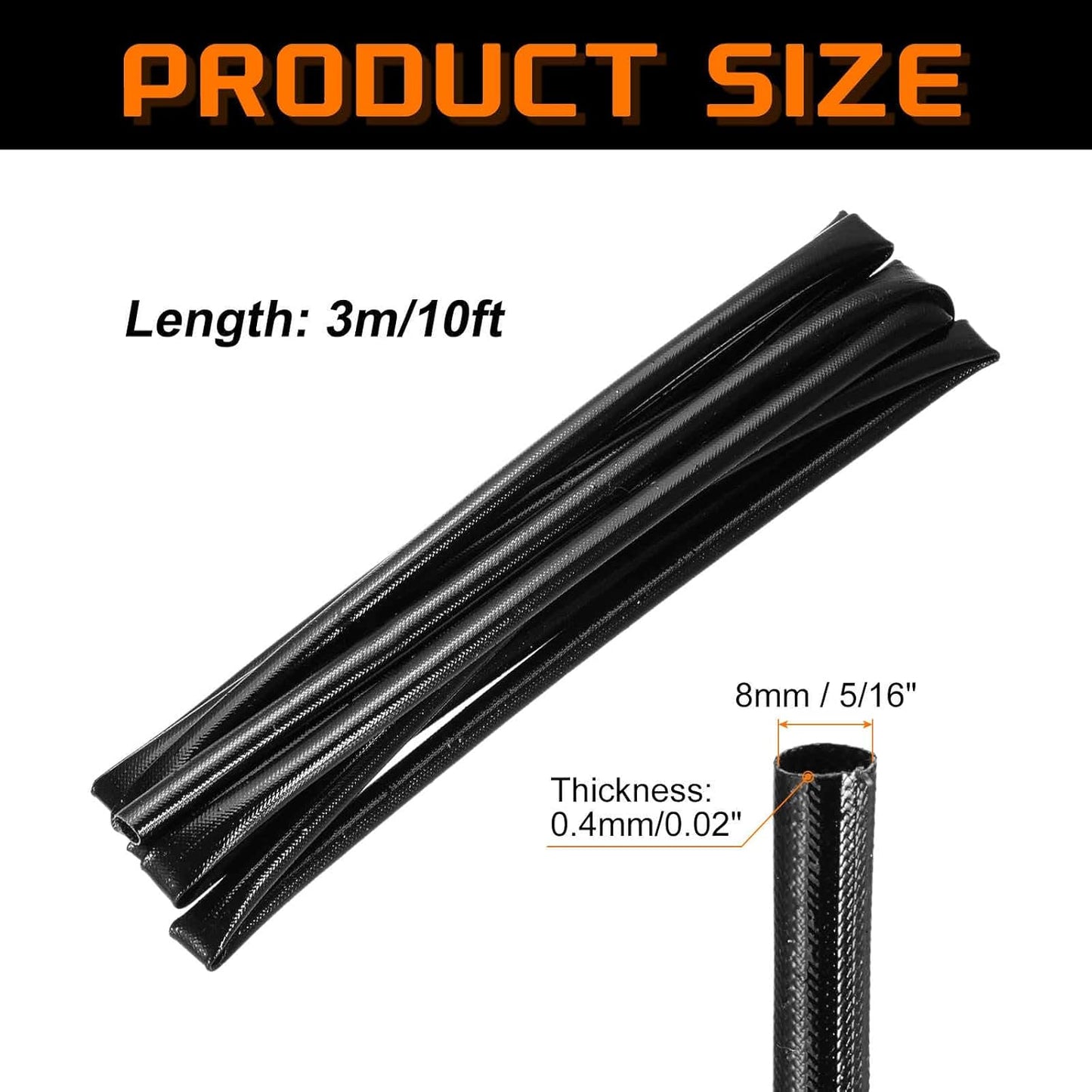 MECCANIXITY 10ft Braided Cable Sleeve, 5/16" ID 200C High Temperature 1500V Fiberglass Wire Insulation Cord Protector Organizer Wires Management for Motor Engine Fuel Line, Black