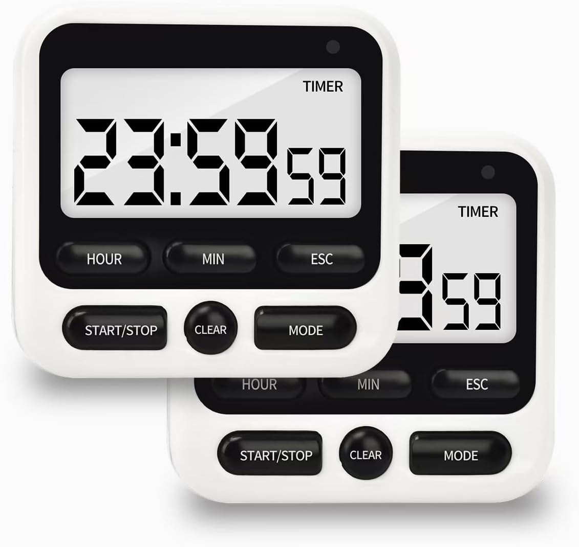 2 Pack Digital Kitchen Timer NKOVE 24 Hour Clock and Alarm Function with Silent or Alarm Manual Switching Count UP or Down and Memory Function Black